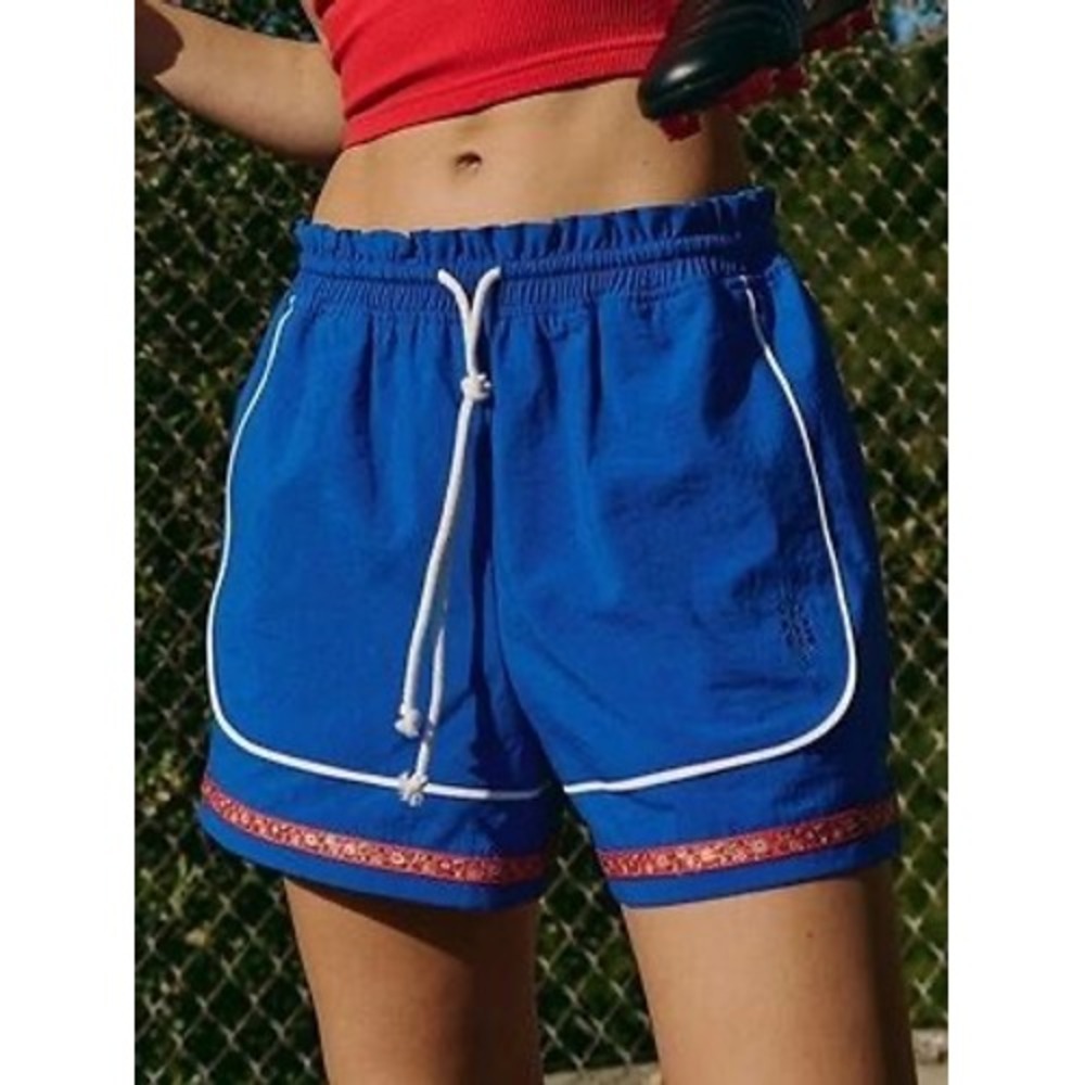 Free People Movement Blue Shorts Floral Embroidered Trim Athletic Running Medium